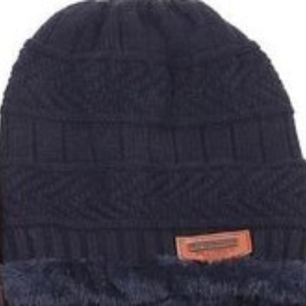 Diona J Women Golf Fur Trim Ponytail Beanie Ski Navy Hat Cap Beanie tail